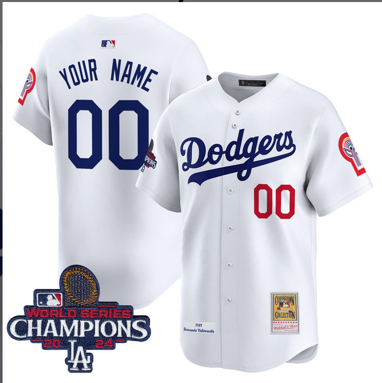 Men MLB Los Angeles Dodgers Custom white 2024 World Series Champions Patch Cooperstown Jersey style 7->customized mlb jersey->Custom Jersey